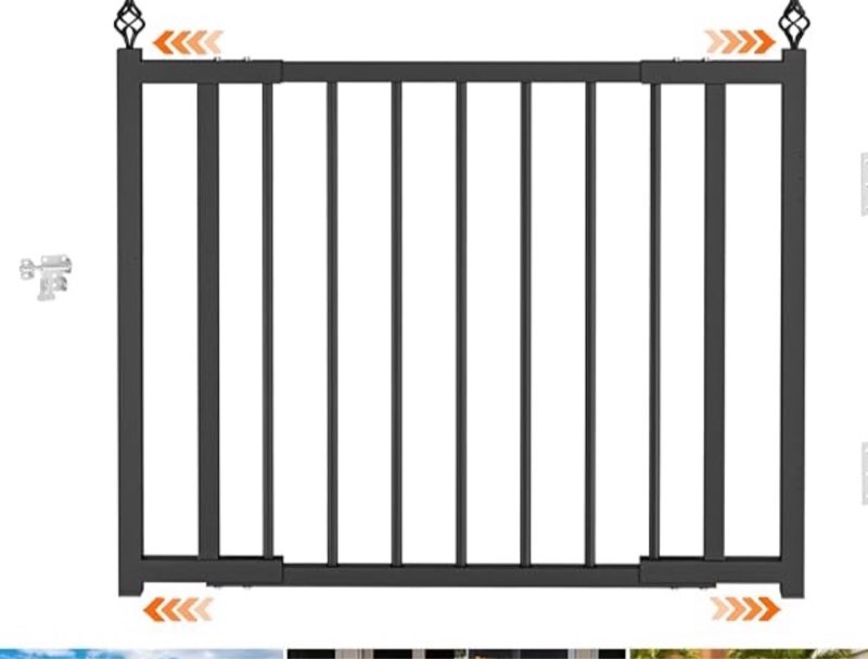 heavy-duty deck fence gate outdoor, no cutting required?upgraded adjustable 37.4 to 49.2''w x 37''h, fence gate, suitable for decks, patios, gardens, yards, (with latch and auto-closing hinge)