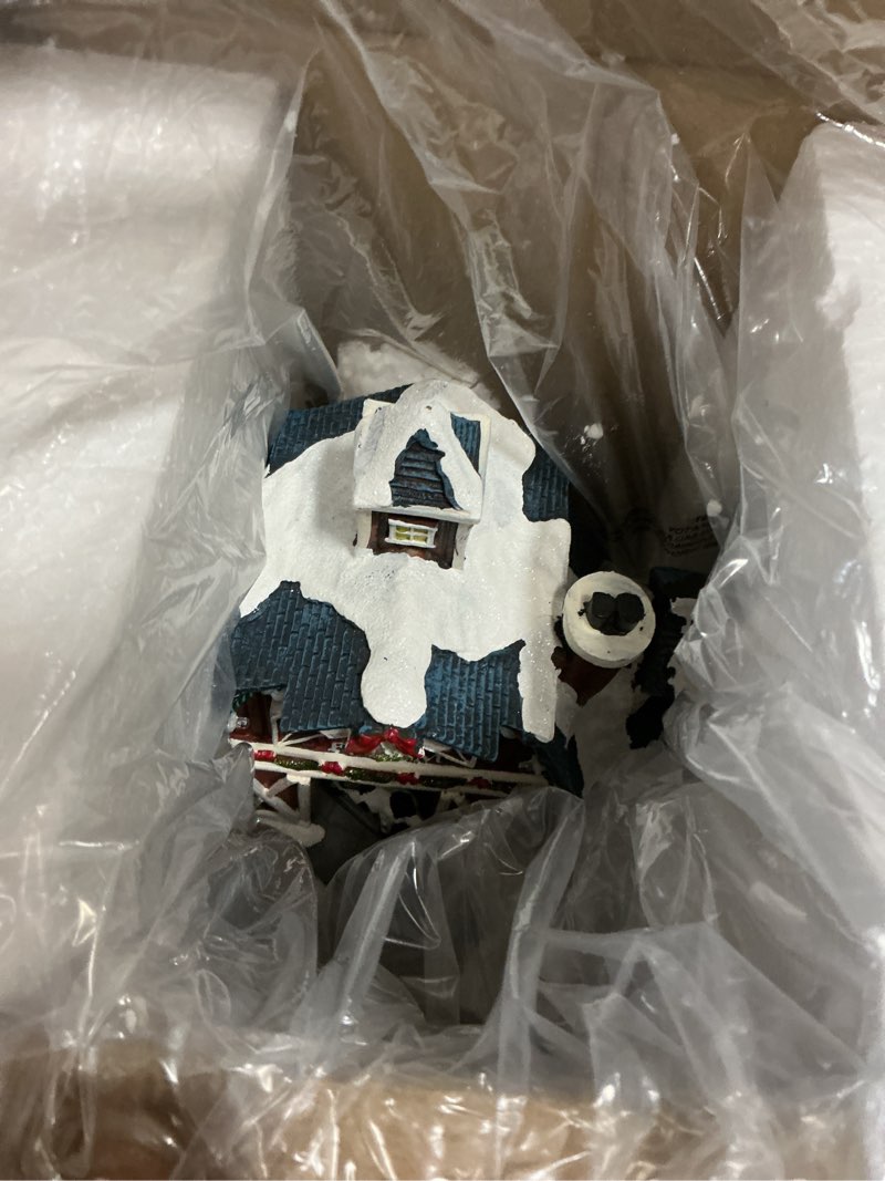 Condition photo showing Good Condition for LED Lighted Musical Farmhouse Christmas Village - 10.4" Farm Barn, Large Christmas Collectible Building with Dual Light & Music Modes, Holiday Collectible Gifts for Tabletop, Mantel, Village Display Red 10in