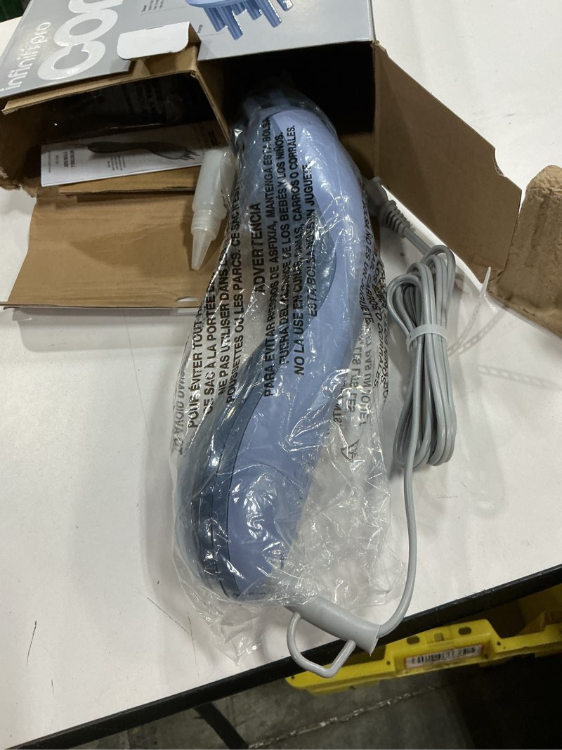 Condition photo showing New/Like New for infiniti pro by conair steam therapy hair steamer, portable styling tool with 7-inch diffuser attachment, 30-second heat-up, penetrating steam for detangling, reshaping, and volumizing curls, blue