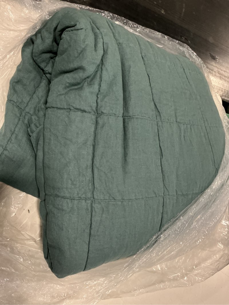 Condition photo showing Good Condition for lightweight european linen box quilt, full/queen, ocean