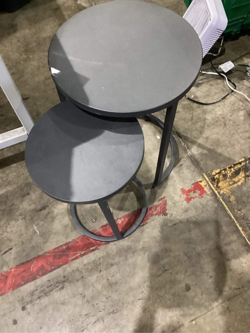 Condition photo showing Good Condition for style selections nesting round outdoor end table 16.25-in w x 16.25-in l (missing pieces)