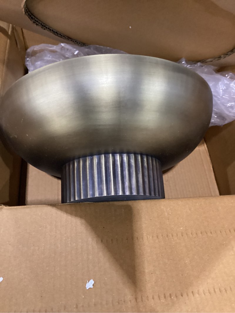 Condition photo showing Good Condition for kate and laurel rooks ribbed decorative metal bowl, 12 inch diameter, brass, modern raised fruit bowl for kitchen counter or use as a key bowl for an entryway table