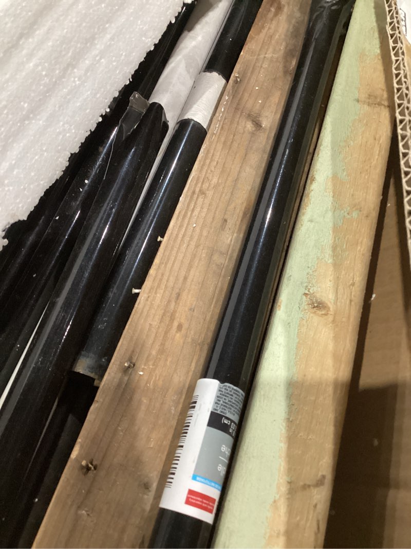 Condition photo showing As Is for KELIXU 114.4" Industrial Pipe Clothing Rack for Wall Adjustable Height Wall Mounted Clothes Rack for Hanging Clothes, Heavy Duty Walk in Closet Systems, Garment Racks with Double Rods (Three, Black) 114.4” W x76.4” H x 13.1” D