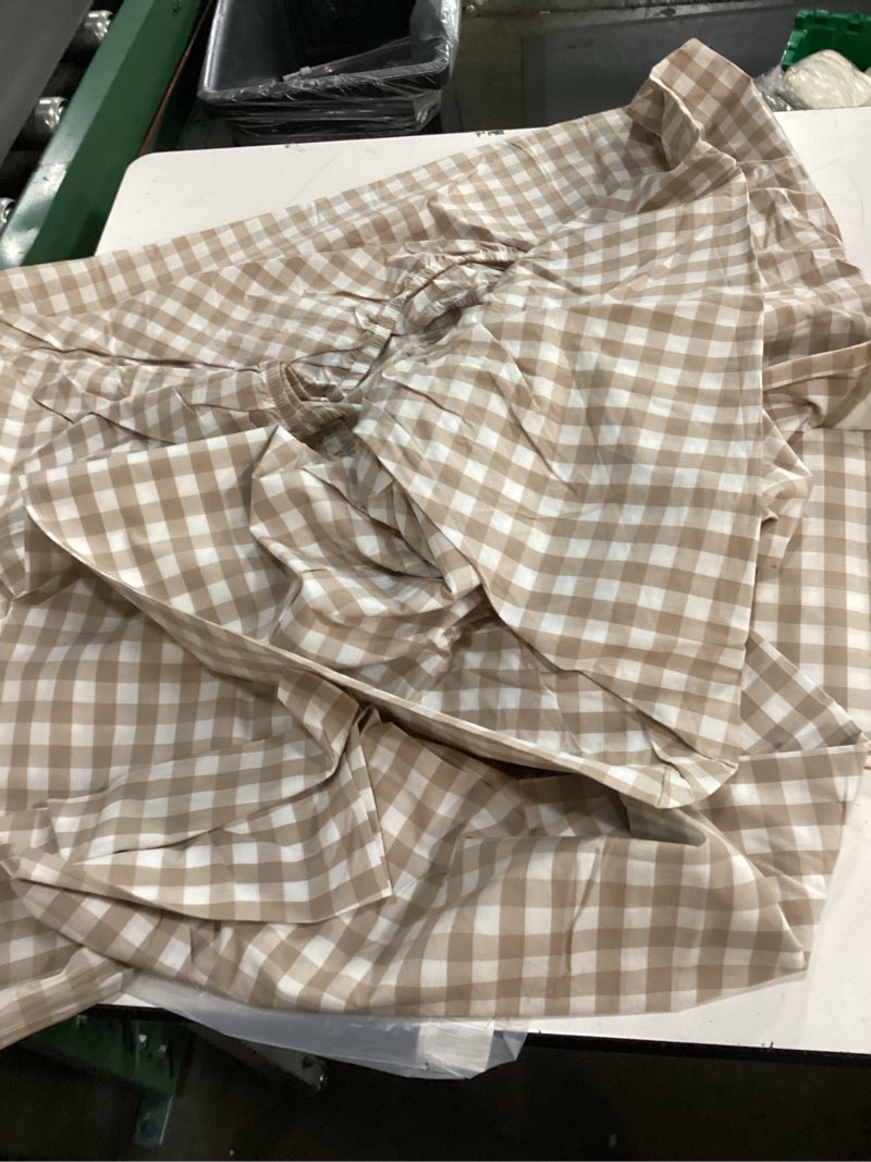 Condition photo showing As Is for classic organic percale gingham fitted sheet set cofee full