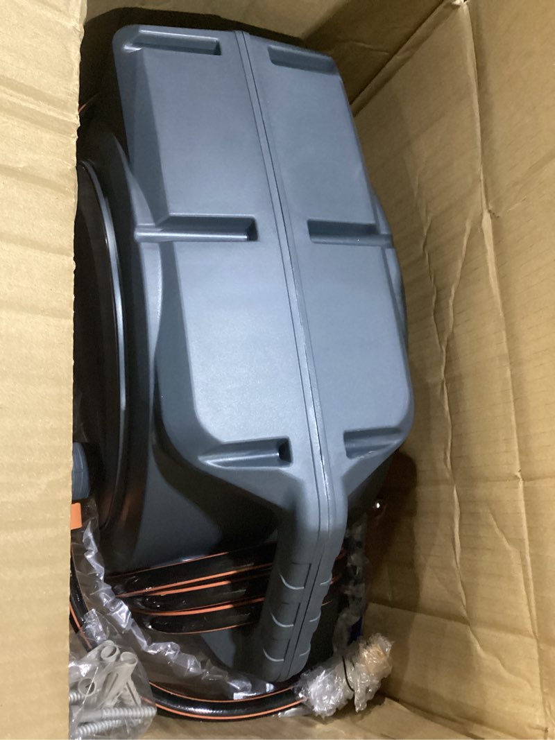 Condition photo showing As Is for giraffe tools hose reel 1/2‘’ 78 ft, heavy duty retractable garden hose reel with any length lock, slow return system, wall mounted and 180 deg swivel bracket 1/ 2"78 ft
