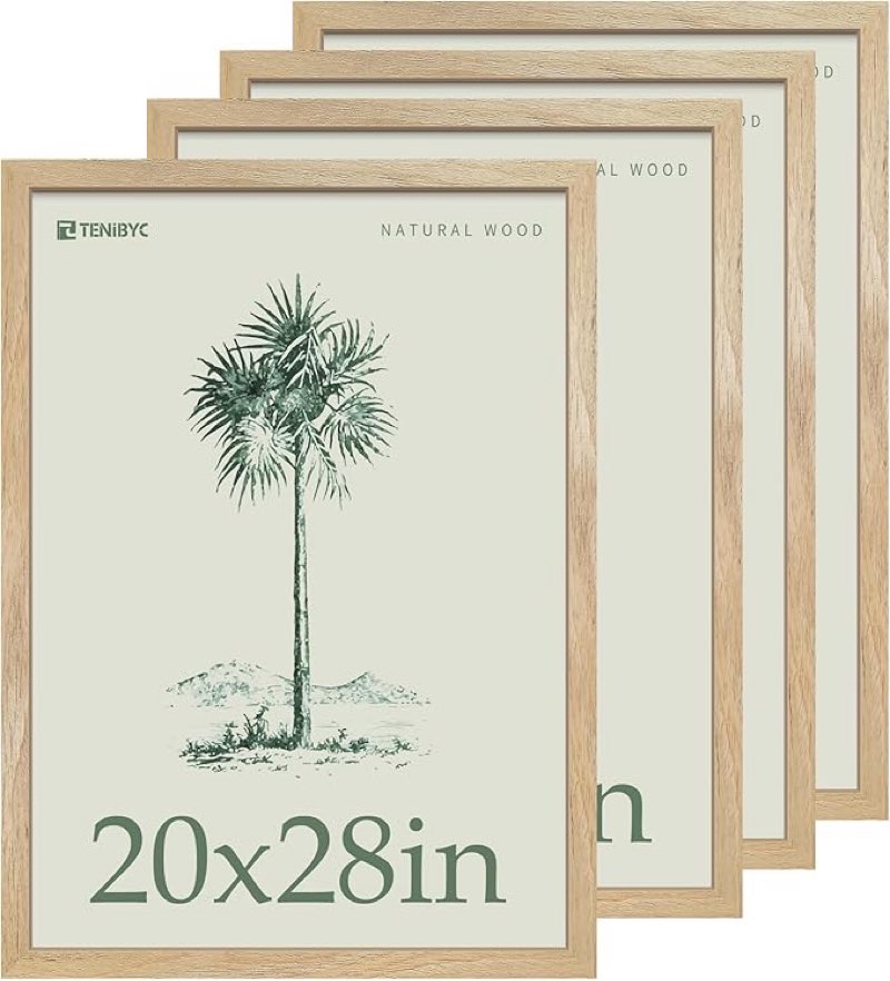 20x28 picture frame 4 pack - brown wood, 20 x 28 poster frame for gallery, home and office, horizontal and vertical wall hanging brown 20 x 28