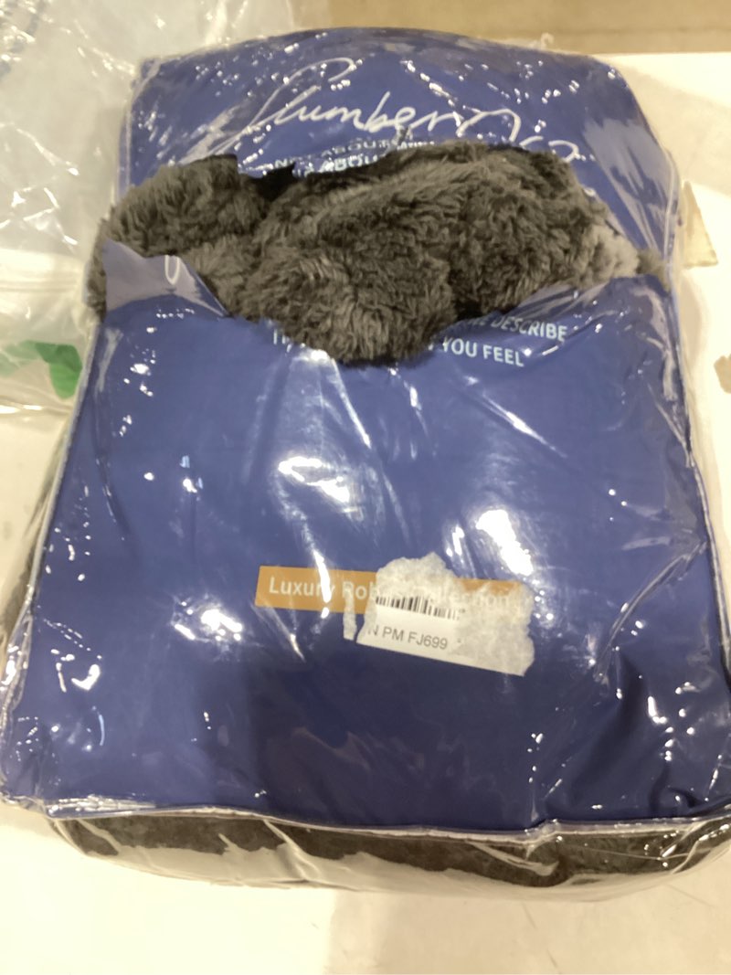 Condition photo showing Good Condition for SlumberMee Mens Fleece Plush Robe with Hood Ultra Soft Fluffy Full Length Long with Pockets Luxurious House Coat Shu Velveteen - Dark Grey Large