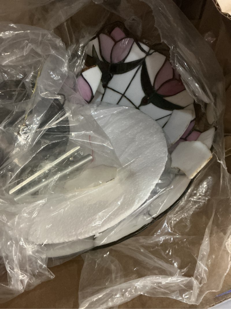 Condition photo showing As Is for 16 inch tiffany style stained glass ceiling light flush mount ceiling light vintage chandeliers pendent light fixtures (16 inch pink)
