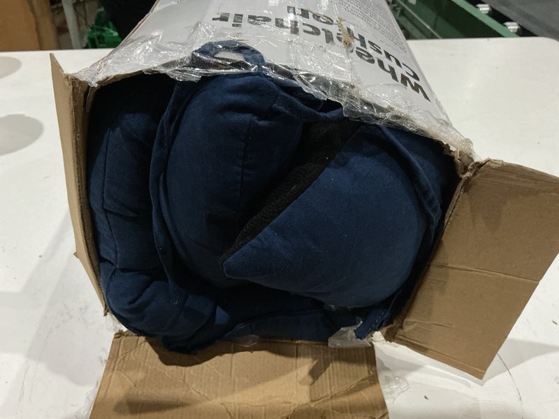 Condition photo showing As Is for wheelchair cushions, pressure pain relief accessories with armrest covers, supports coccyx & back, non-slip, fits wheelchair with 16'' length armrest (navy)
