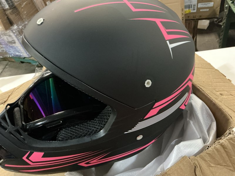 Condition photo showing Good Condition for spark dot certified youth motocross helmet kids dirt bike helmets - full face, lightweight & breathable for off-road e-bike bmx mx atv (with gloves goggles mask) 4pcs set medium black pink