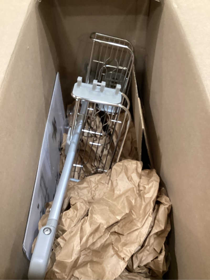 Condition photo showing As Is for simplehuman adjustable shower caddy, stainless steel and anodized aluminum medium