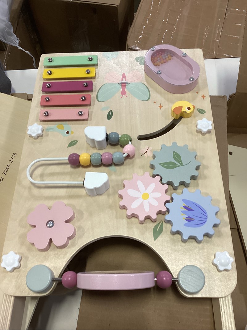 Condition photo showing As Is for Wooden Baby Walker, Baby Push Walker, Push Walker Toys for Babies Learning to Walk & Sit-to-Stand, with Montessori Sensory Toy & Activity Center for Girls Boys