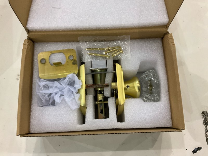 Condition photo showing New/Like New for Premium Glass Door Knobs, Bathroom Bedroom Door Knobs with Lock, Privacy Gold Door Knob Interior, Satin Brass Privacy Satin Brass