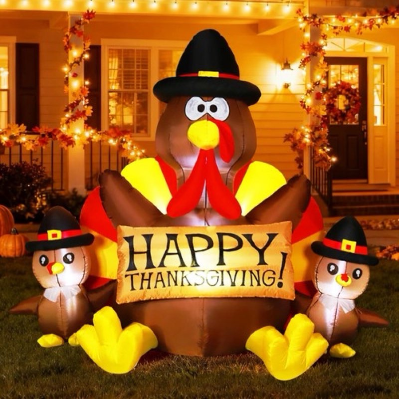 6ft Thanksgiving Inflatable LED Lighted Turkey Family Blow up Outdoor Lawn Yard