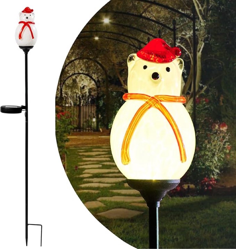 2 pack solar powered garden stake lights outdoor, cute animal outdoor figurine lights ornament statue decor for pathway, patio, polar bear white ? white