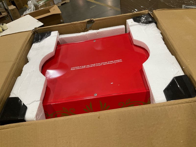 Condition photo showing As Is for great northern popcorn company 6100 8 ounce foundation red antique style popcorn popper machine, red floral, counter-top popper machine