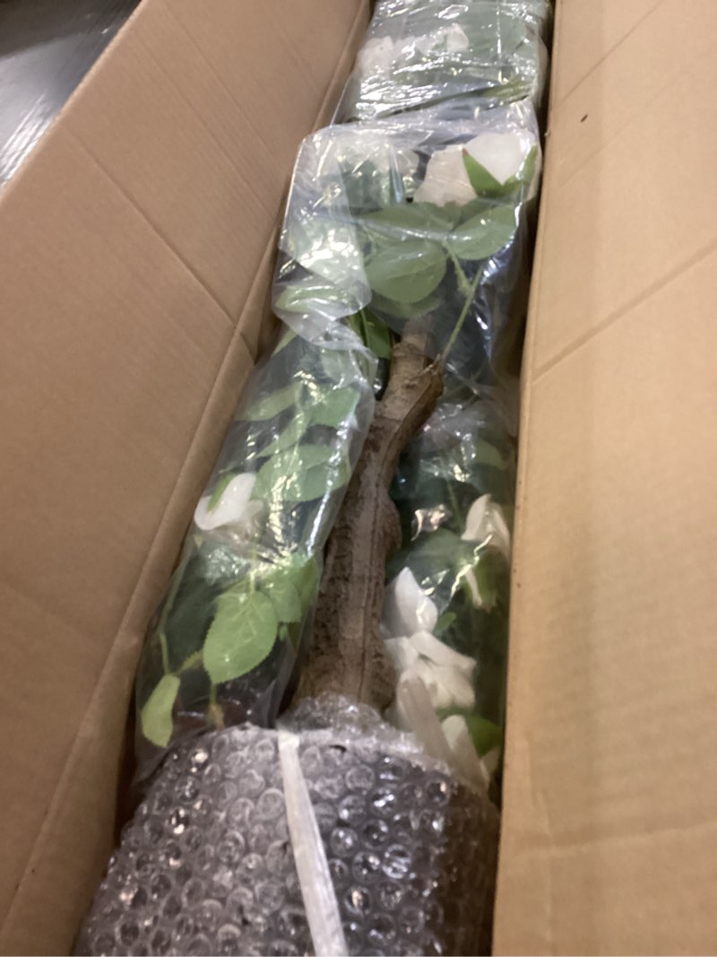 Condition photo showing As Is for artificial lemon tree, 4ft tall fake lemon plant in pot, faux lemon fruit tree for indoor home decor office living room, green lemon green 3ft