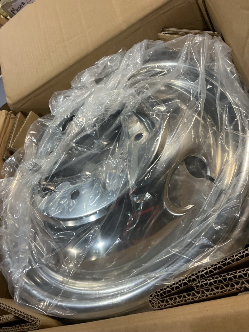 Condition photo showing Good Condition for 4pc 16" anti rust wheel simulators compatible with 74-00 chevy gmc 3500, 74-98 f350, 08-21 e350/e450 van, 74-99 ram 3500, 8 lug polished stainless steel dually bolt on cover hubcaps c16u8n 16" 8 lug 4 hand hole