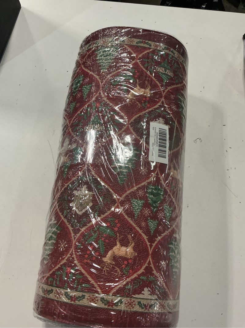 Condition photo showing New/Like New for KIMODE Christmas Kitchen Floor Mats Cushioned Anti Fatigue,Moroccan Farmhouse Forest Fawn Kitchen Rugs Sets of 2,Memory Foam Under Sink Kitchen Mat for Home Decor Laundry Sink,Red 17.3" x 47"+ 17.3" x 29"--0.47 inches Moroccan/Red