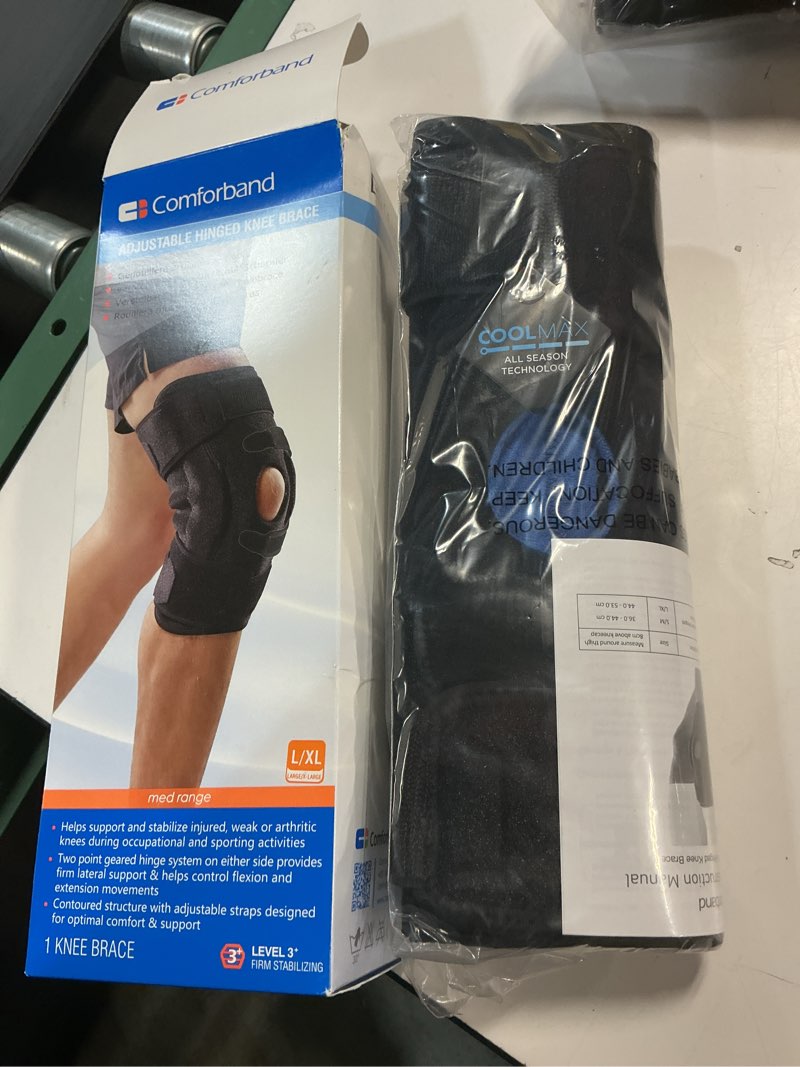 Condition photo showing New/Like New for comforband adjustable hinged knee brace – dual side hinges for acl, pcl, mcl injury support, meniscus tear, arthritis pain relief, post-surgery recovery (l/xl)