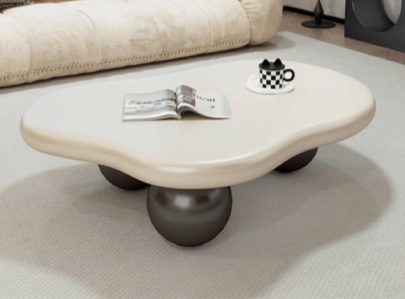 48.4'' Cloud - Shaped Wood Coffee Table with Three Round Balls Table Top Color: White, Table Base Color: Black (incomplete, 1 box only consisting of base no top)