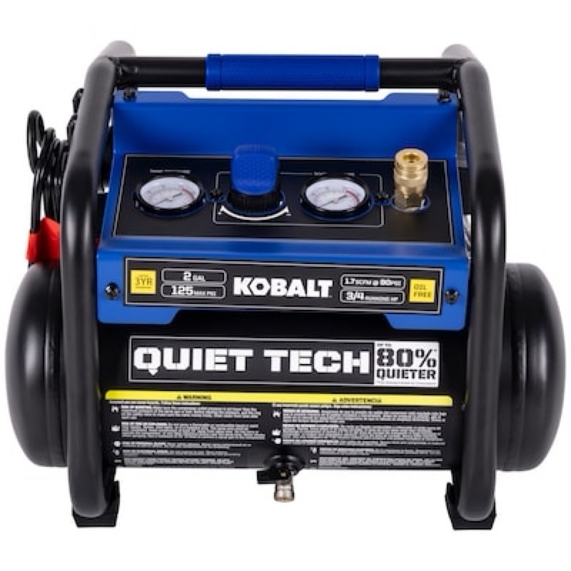 kobalt quiet tech 2-gallon portable electric 125 psi hot dog air compressor