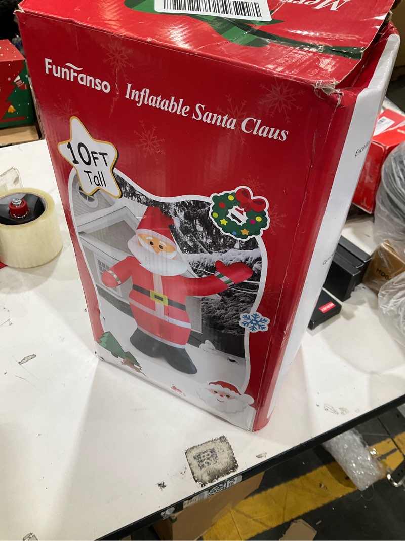 Condition photo showing As Is for 10 FT Christmas Inflatable Santa Claus Outdoor Decoration, Huge Xmas Classic Santa Blow up Santa with Built-in LED Light, Giant Holiday Party Decor for Yard Garden Hall Plaza Mall, Instant Inflate 10 FT Santa