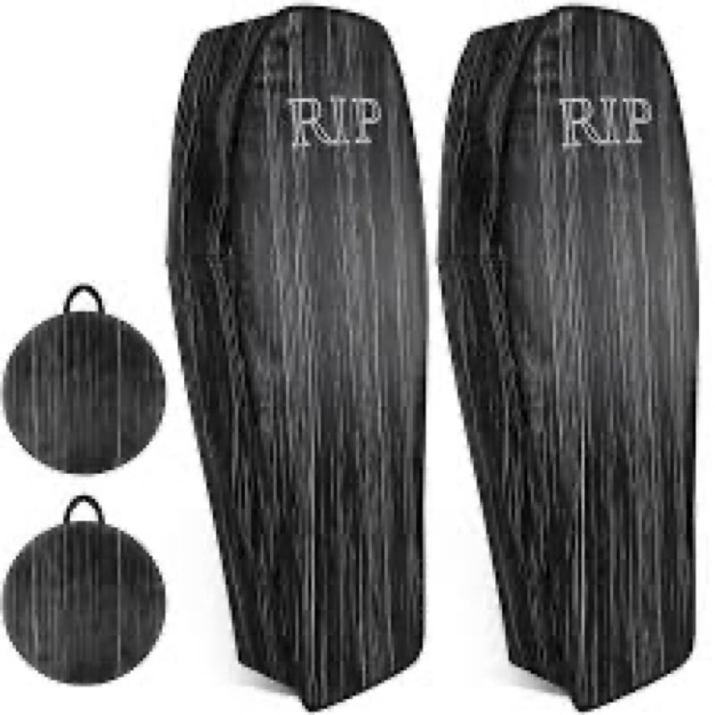 liliful 2 pcs halloween cemetery pop up coffin with lid, 60 inch collapsible scary fake fabric coffin prop life size, for graveyard, halloween decoration, lawn, party (, lifelike