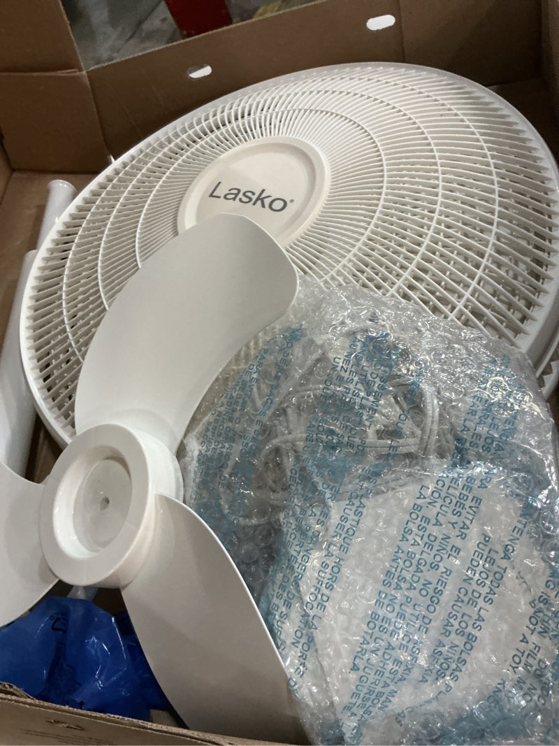 Condition photo showing As Is for lasko 2520 oscillating stand fan,white 16 inch