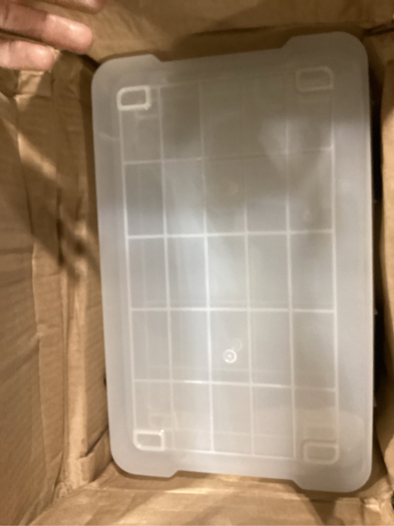 Condition photo showing Good Condition for IRIS USA WeatherPro 19 Qt Storage Bins with Lids, 6 Pack, BPA-Free Plastic Gasket Box with Tight Latch and Seal, Stackable Nestable Tote Tub - Clear/Black Latching Lid Clear 19 Qt. - 6 Pack