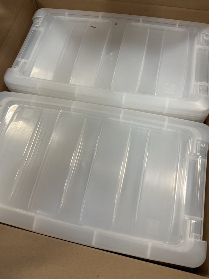 Condition photo showing Good Condition for IRIS USA 6 Qt Stackable Plastic Storage Bins with Lids, 10 Pack - BPA-Free, Made in USA - See-Through Organizing Solution, Latches, Durable Nestable Containers, Secure Pull Handle - Clear