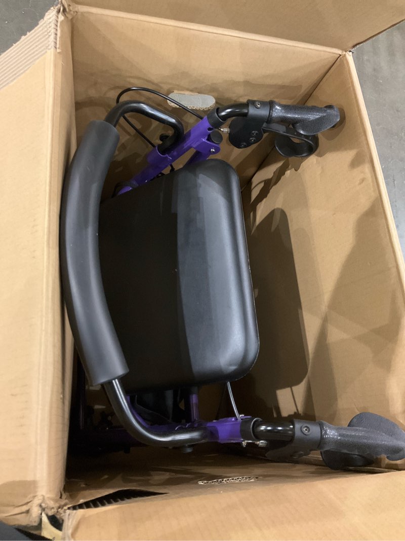 Condition photo showing As Is for Medline Aluminum Rollator Walker with Seat, Purple, 250 lb. Weight Capacity, Lightweight, 6” Wheels, Foldable, Adjustable Handles, Rolling Walker for Seniors