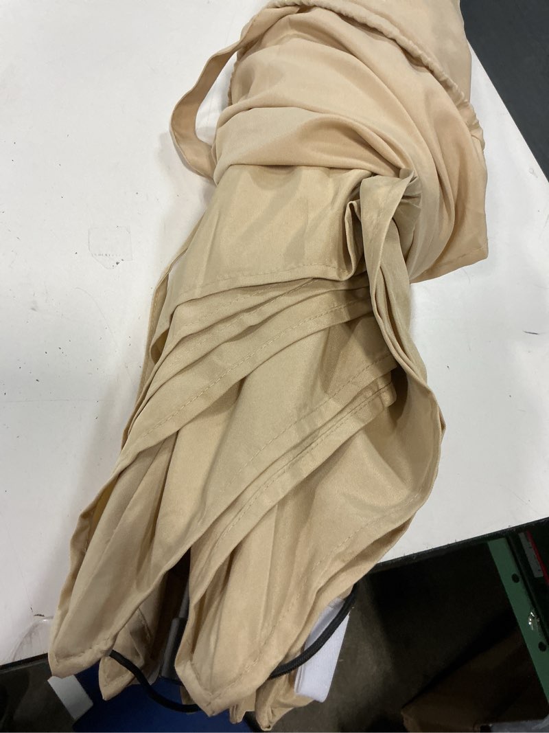 Condition photo showing As Is for style selections 7.5-ft steel tan push-button tilt market patio umbrella
