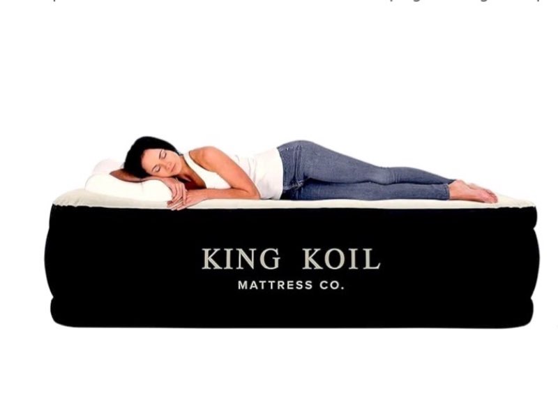 king koil luxury california king size air mattress with built-in high-speed pump best for home, camping & guests, 20" double high airbed adjustable blow up mattress, waterproof, 1-year warranty