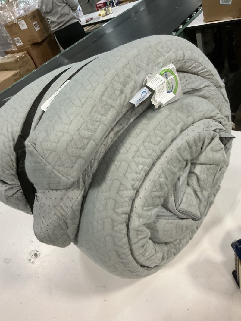 Condition photo showing As Is for Memory Foam Camping Mattress Pad 3 Inch Thick, Portable Sleeping Pad with Waterproof Cover, Portable Roll Up Cot Mattress Pad Floor Mat for Travel Truck Bed Tent, 72"×24"×3", Gray