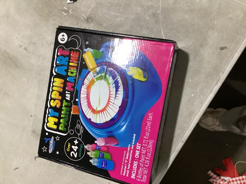 Condition photo showing New/Like New for spin art machine variable speed, battery operated spinner - paint spinner with splatter guard, washable paint, spin art kit, art design card, stem toys, kid arts and crafts, girls boys