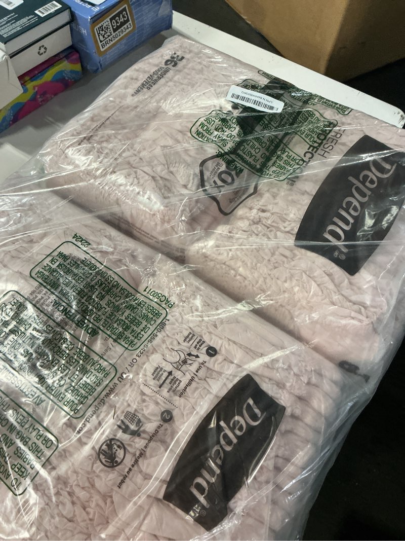 Condition photo showing New/Like New for depend fresh protection adult diapers, incontinence & postpartum bladder leak underwear for women, disposable, maximum, large, blush, 72 count (2 packs of 36), packaging may vary