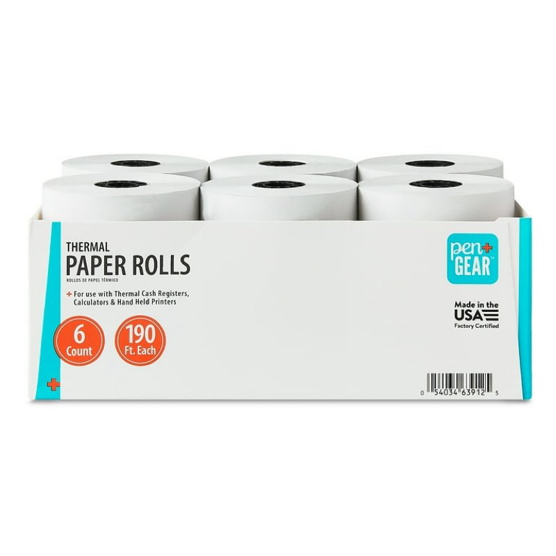 pen+gear 3-1/8" x 190' bpa free thermal receipt paper roll, 6 count