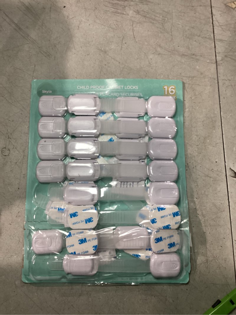 Condition photo showing Good Condition for Baby Proofing Child Safety Locks (16 Pack) by Skyla Homes - The Safest, Quickest and Easiest 3M Adhesive Cabinet Latches, No Screws & Magnets, Multi-Purpose for Furniture, Kitchen, Ovens, Toilet Seats White 16 Count (Pack of 1)