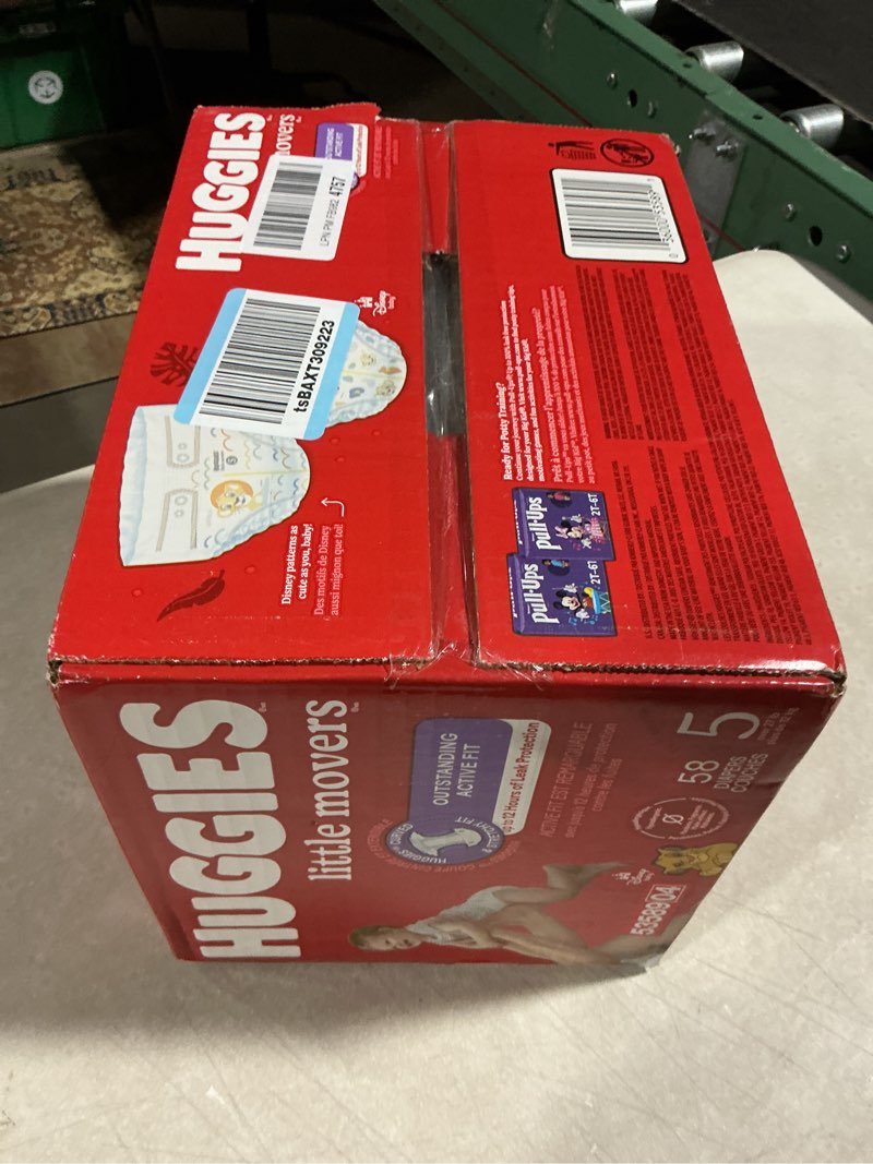 Condition photo showing New/Like New for Huggies Size 5 Diapers, Little Movers Baby Diapers, Size 5 (27+ lbs), 58 Count, Packaging May Vary Size 5 58