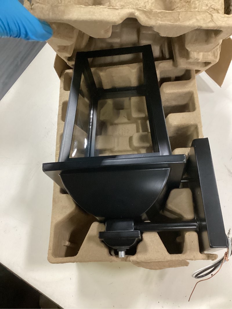 Condition photo showing As Is for allen + roth belford 1-light 14.1-in h matte black led, outdoor wall light