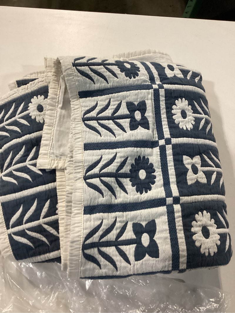 Condition photo showing New/Like New for organic cotton jacquard floral sham set 2pc king/cal king, glacier blue