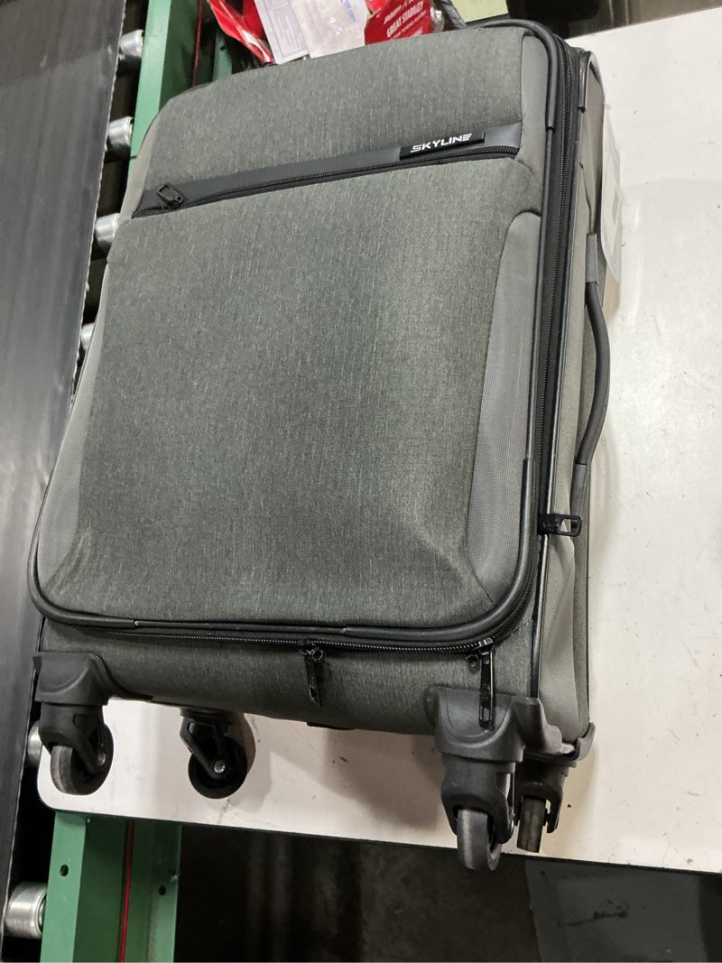 skyline softside carry on spinner suitcase - gray heather: telescoping handle, 4 wheels, polyester shell