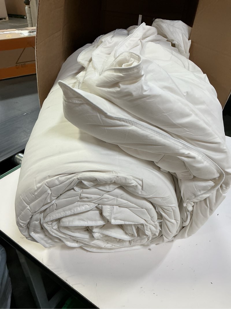 Condition photo showing Good Condition for three geese down feathers fiber comforter oversized king size - 750 fill power all season down duvet insert, ultra-soft hotel collection white comforter, baffle-box design - noiseless -medium warmth. oversized king white