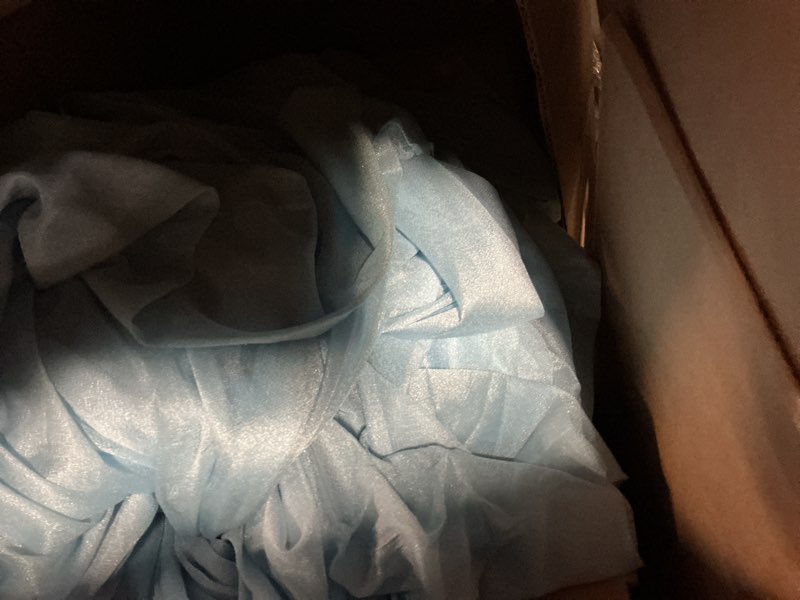 Condition photo showing As Is for Baby Blue Wedding Ceiling Drapes Curtains Drapery Fabric Chiffon Ceiling Draping Fabric for Wedding Birthday Party Engagement Banquet Stage Swag - 5ft X 30ft, 6 Panels Baby Blue 60"W x 360"L (Pack of 6)