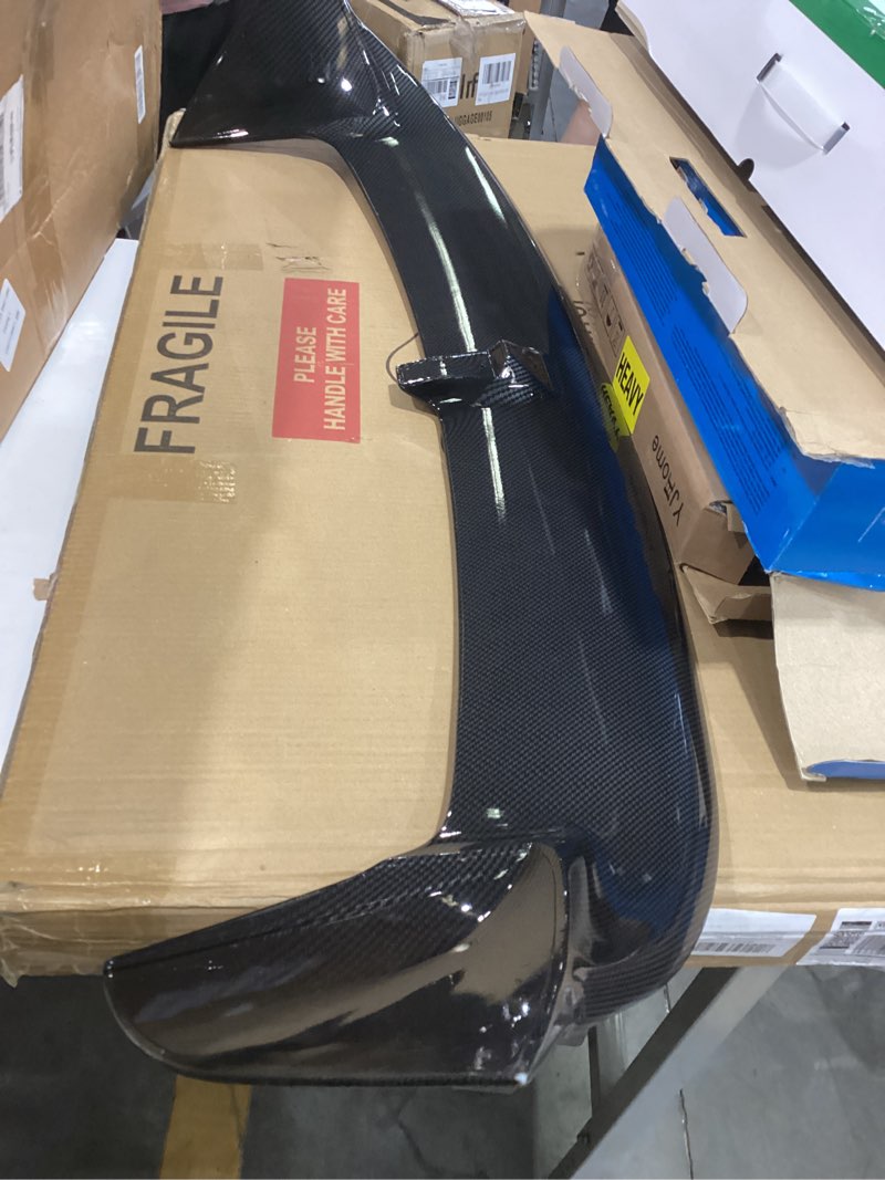 Condition photo showing As Is for car mini spoiler wing, 9.8" adhesive mini rear tail wing carbon fiber texture decorative spoiler, universal auto tiny tail wing decor for men women, car accessories (black carbon fiber)