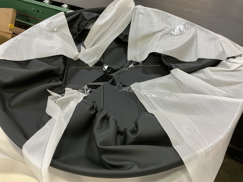 Condition photo showing Good Condition for spare tire cover compatible with land rover defender 90 110 130 accessories 2025 2024 2023 2022 2021 2020, glossy black spare tyre wheel protector abs plastic (flag pattern)