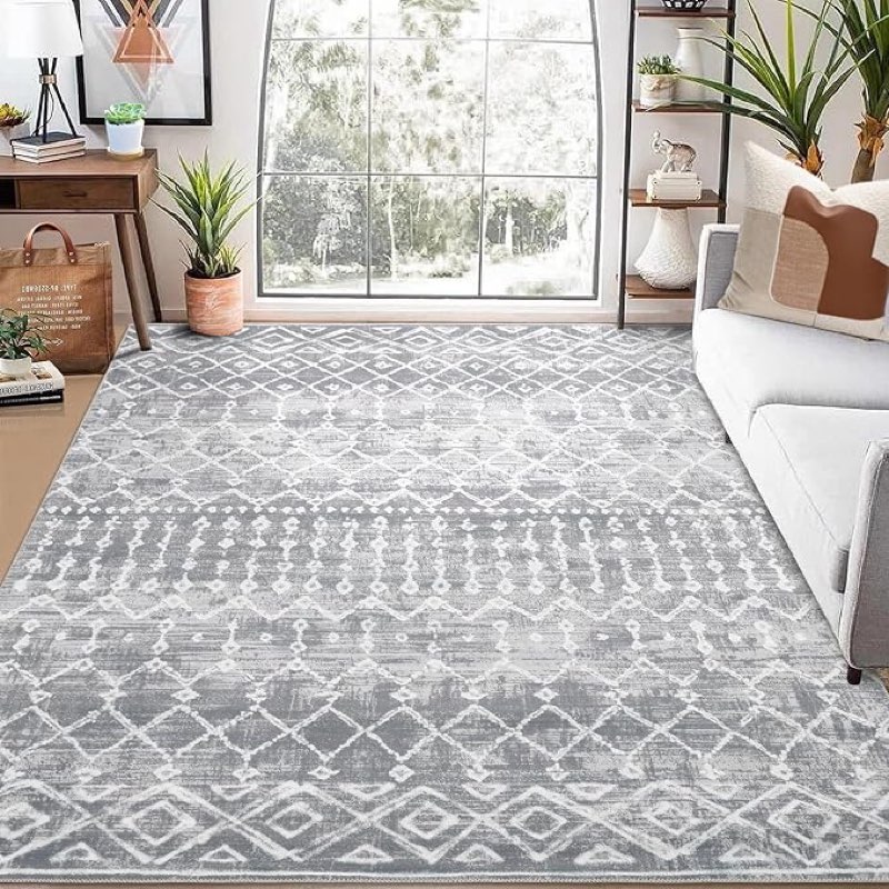((Similar))8x10 Area Rug Machine Washable Modern Boho Distressed Area Rug Indoor Geometric Moroccan Stain Resistant Non-Slip Floor Cover Carpet Rug Accent Rug for Living Room Bedroom Decor, Navy