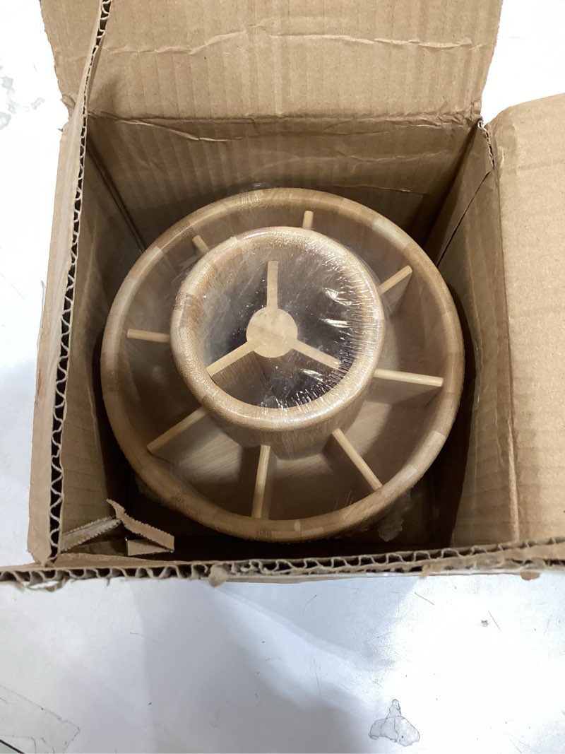 Condition photo showing New/Like New for SOUJOY Bamboo Pen Holder Organizer, 360°Rotating Art Supply Organizer with 11 Compartments, Color Pencil Storage Caddy, Hold 200+ Pencils, Office Desk Stand Box for Marker Pens, Pencil, Art Brushes