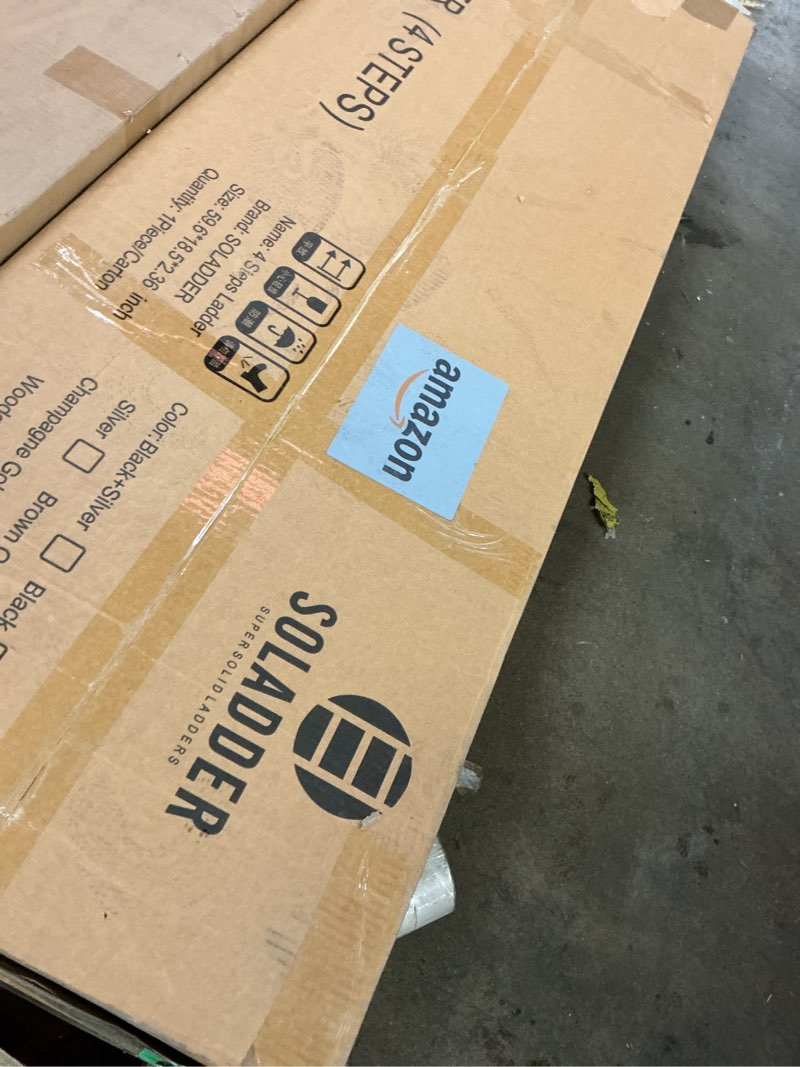 Condition photo showing Good Condition for 4 Step Ladder, Folding Step Stool with Anti-Slip Wide Sturdy Pedal and Handgrip, Portable Lightweight Aluminum Stepladder, 300 lbs Capacity, Multi-Use for Home, Library - Brown Gold Gold 4 Step